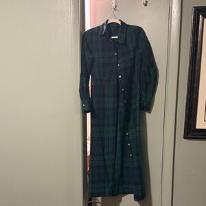 Coco + Carmen Long Sleeve Tartan Dress in Navy and Green